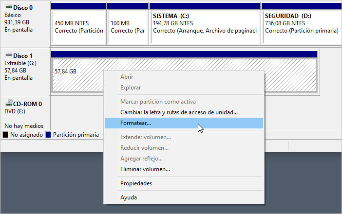 Administración de discos-Formatear