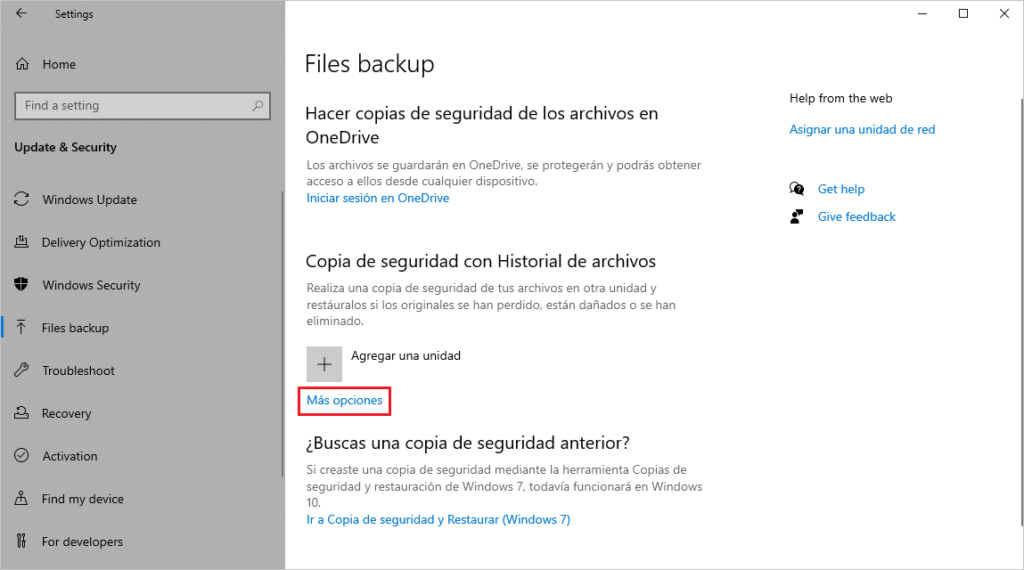 Copia de seguridad con Historial de archivos