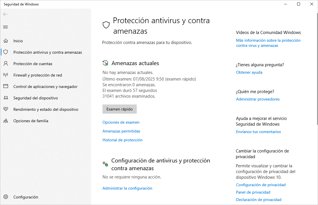 Opciones de examen