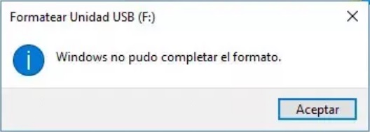 Windows no puede completar el formateo