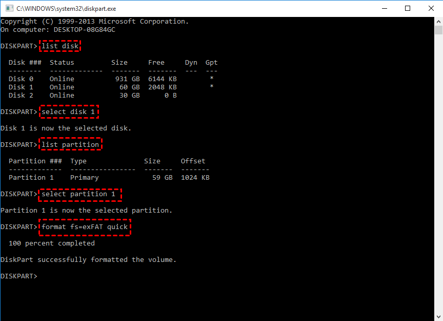 cmd-diskpart-format exfat quick