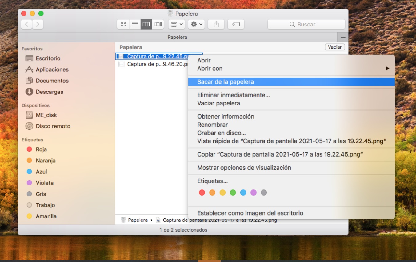 recuperar archivos de la Papelera en tu Mac