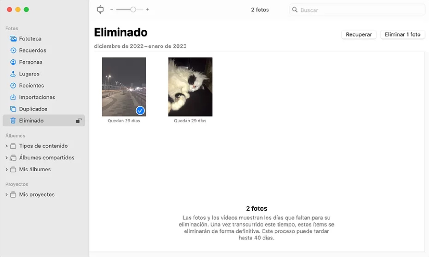 Eliminados recientemente - Restaurar