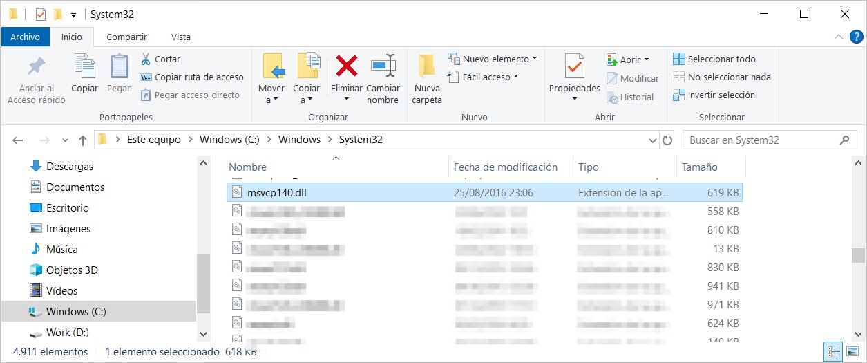 Compruebe msvcp140.dll en la carpeta system32