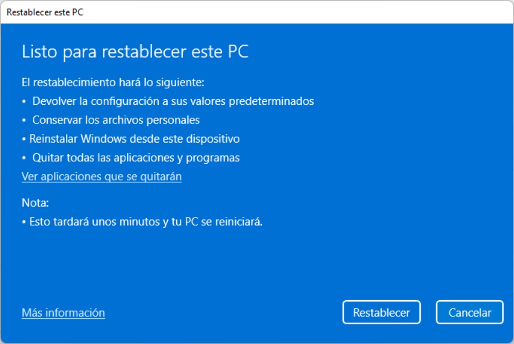 Solución de problemas > Restablecer esta PC - Conservar mis archivos2