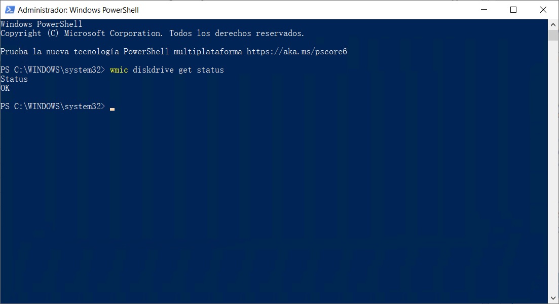 wmic diskdrive get status