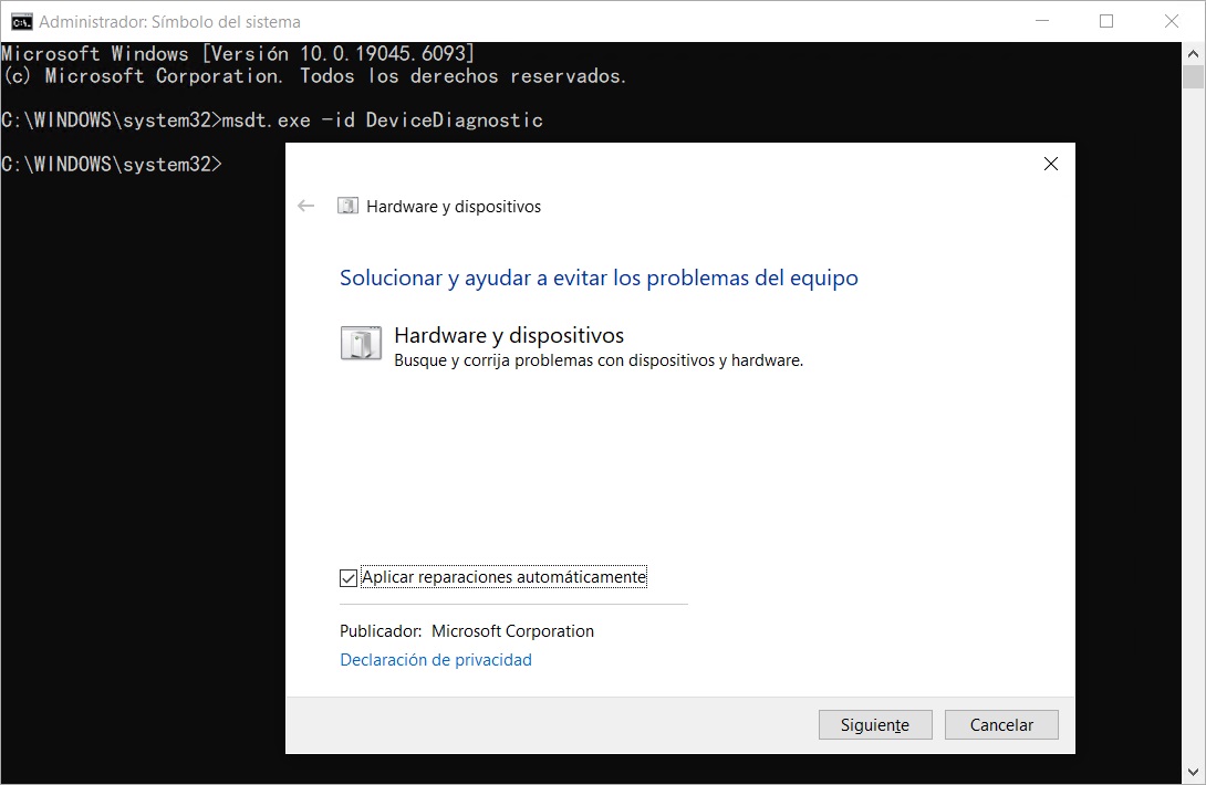 Hardware y dispositivos-Aplicar reparaciones automáticamente
