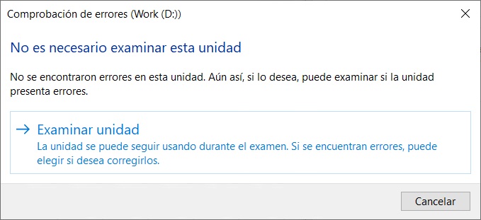 Propiedades del disco duro - Herramientas - Comprobar - Examinar unidad