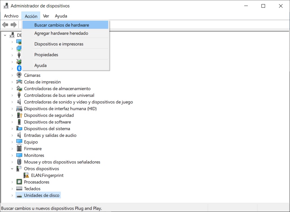 Administrador de dispositivos - buscar cambios de hardware