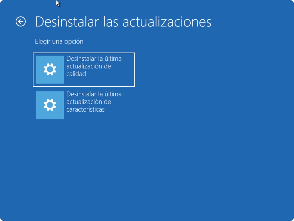 Desinstalar la última actualización de calidad