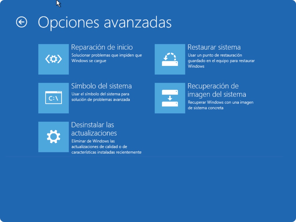 Opciones avanzadas -> Desinstalar las actualizaciones