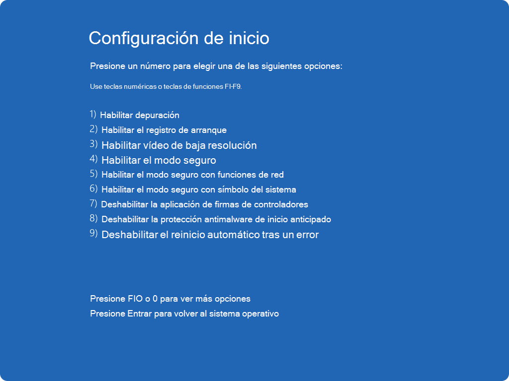 Solución de problemas - Opciones avanzadas - Configuración de inicio -F5