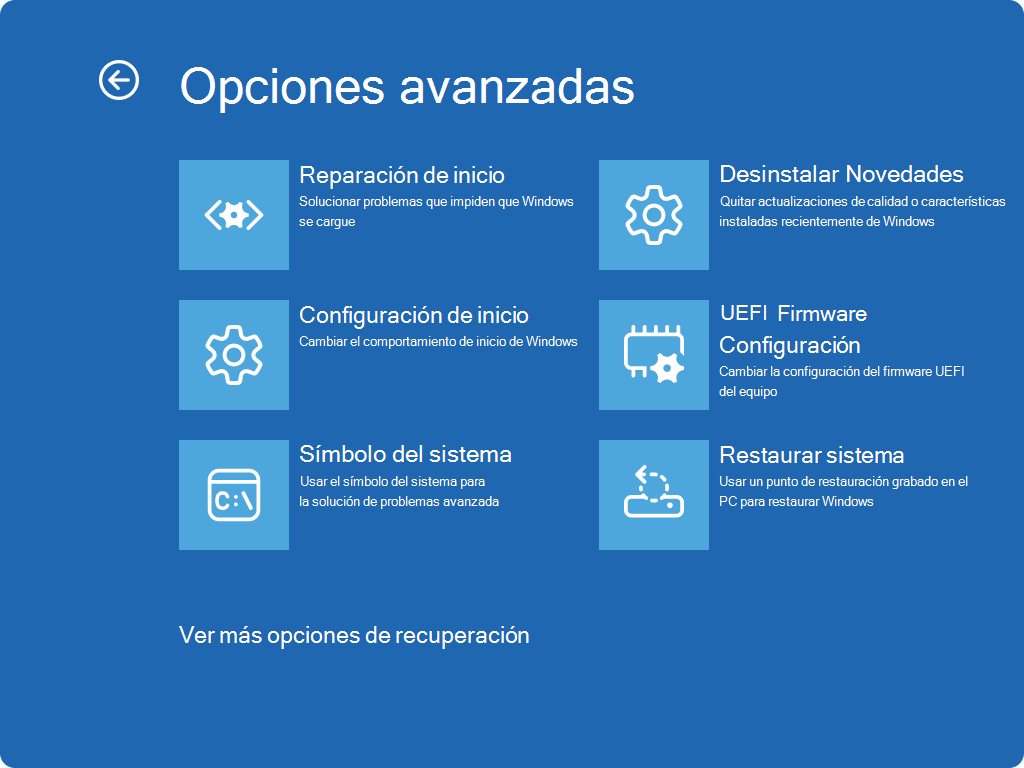 Solución de problemas - Opciones avanzadas - Configuración de inicio