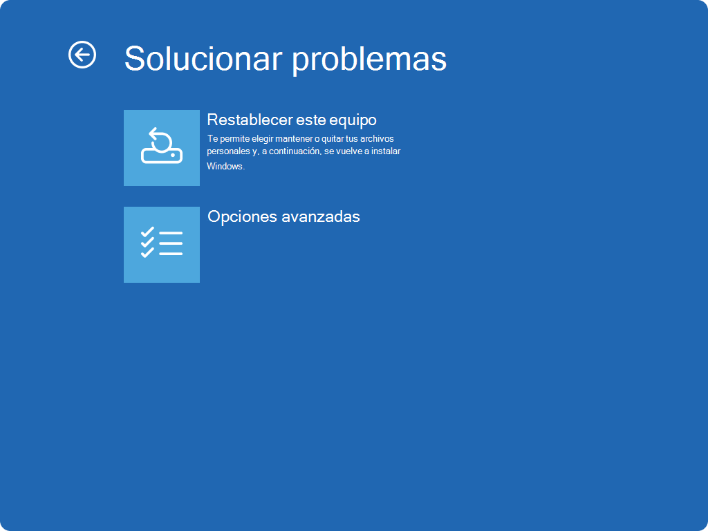 Solucionar problemas -> Opciones avanzadas