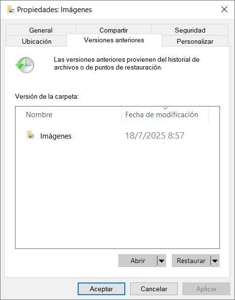Restaurar versiones anteriores 2