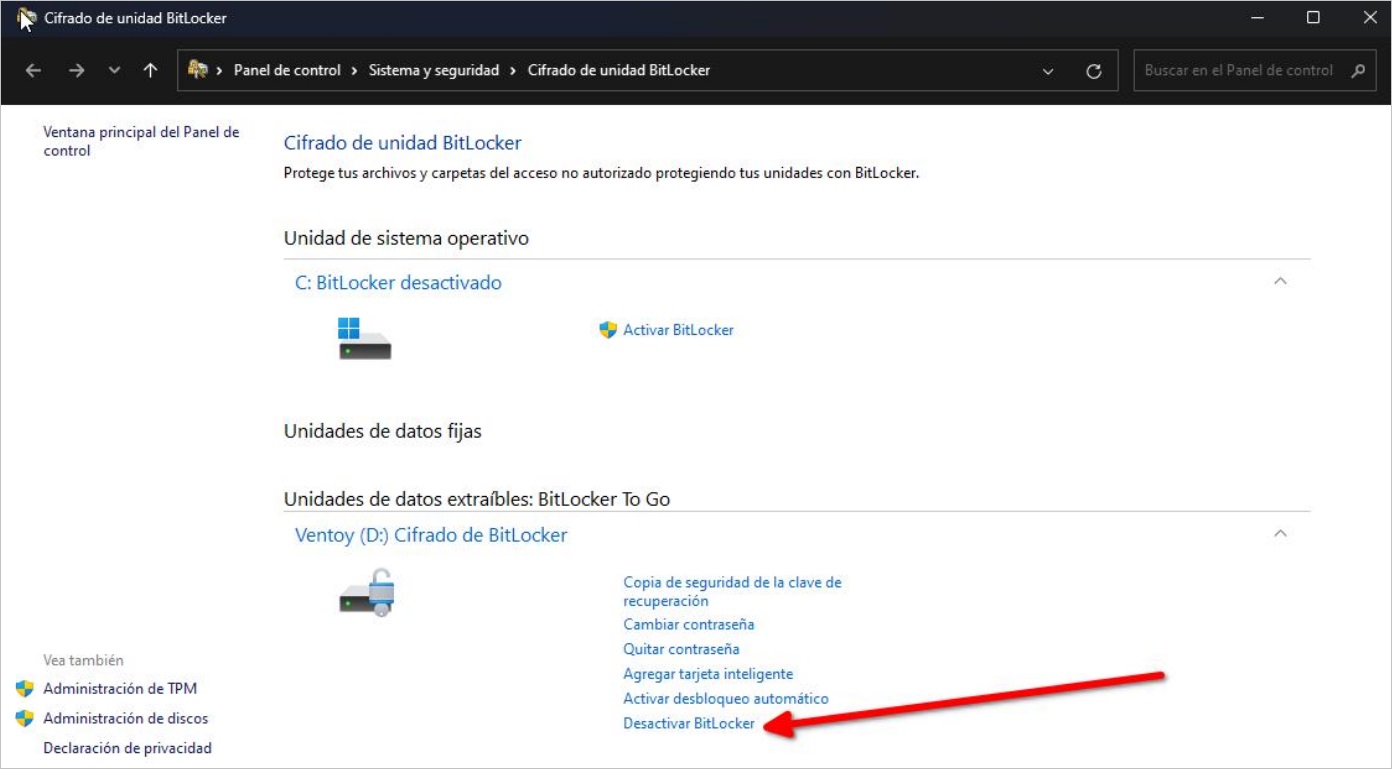 Desactivar BitLocker