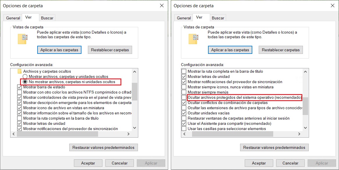 Mostrar archivos, carpetas y unidades ocultas