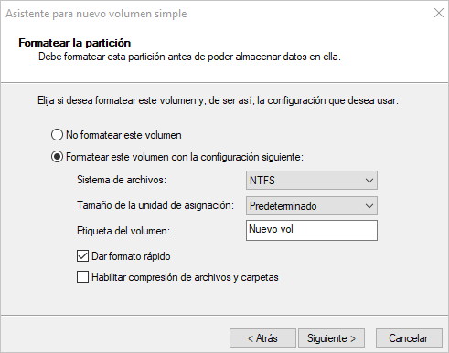 Asistente para nuevo volumen simple 