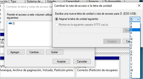 Cambiar la ruta de acceso o la letra de unidad