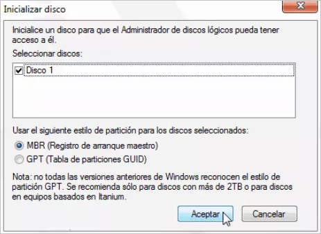 Inicializar disco