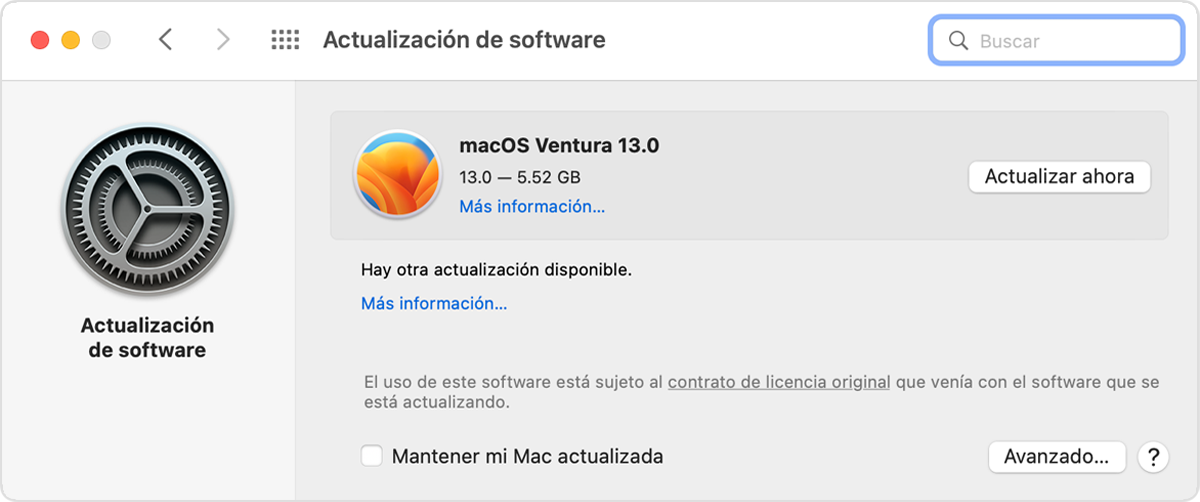 MAC-Preferencias del sistema-Actualización de software-Actualizar ahora