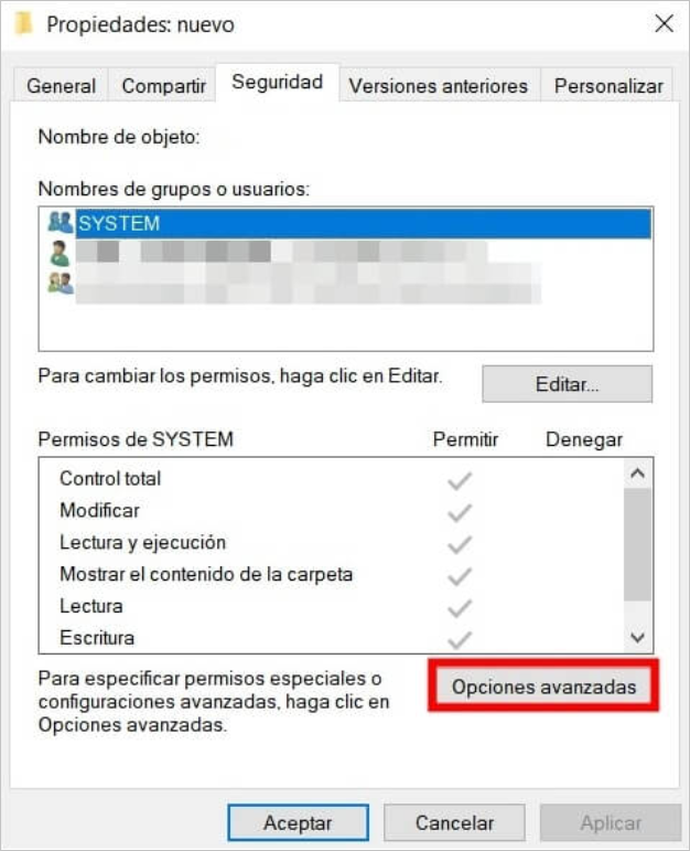 Propiedades-Seguridad-Opciones avanzadas