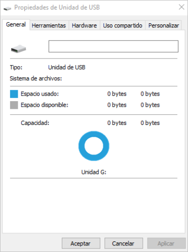 Propiedades de Unidad de USB-0 bytes
