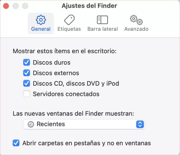mac-finder-Ajustes - General - discos externos