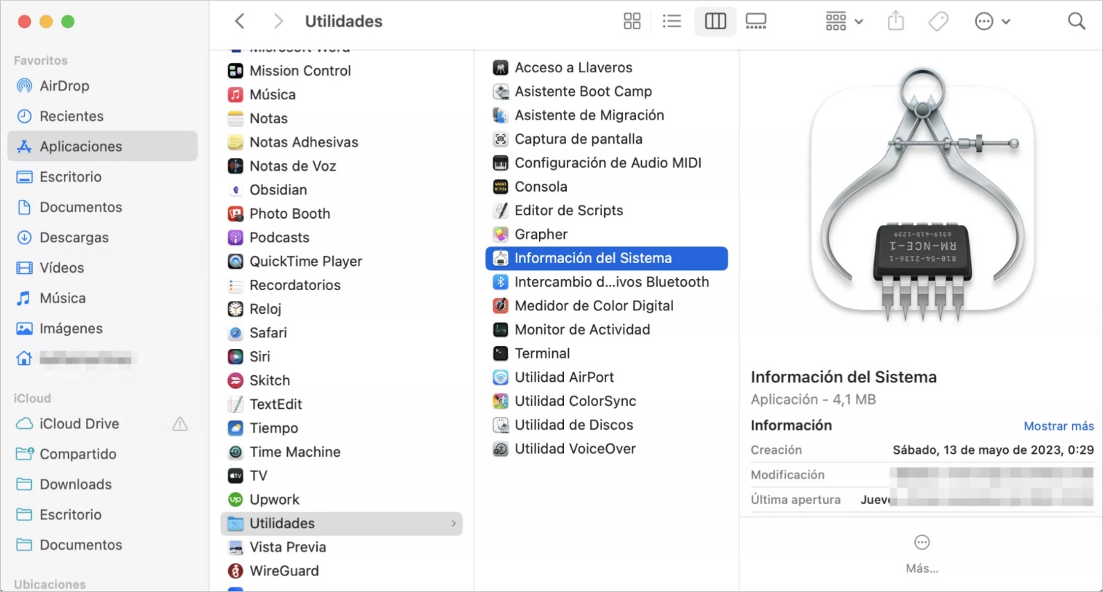 mac-Aplicaciones- Utilidades- Información del Sistema