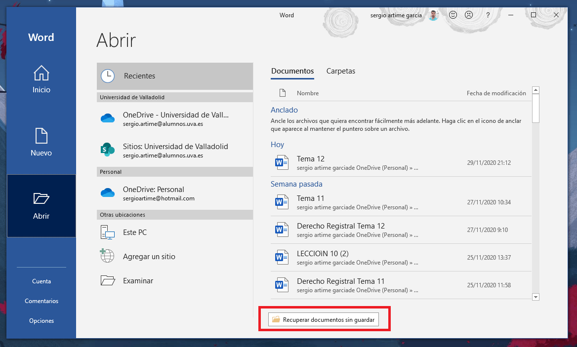 word-Recuperar documentos sin guardar