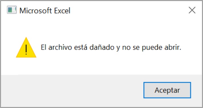 El archivo está dañado y no se puede abrir.